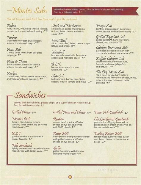 Menu of Monte's Family Restaurant in Harrison, MI 48625