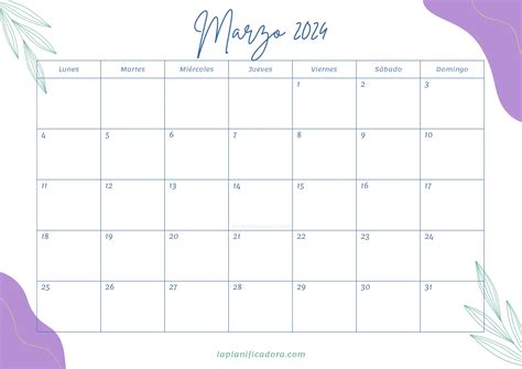 Calendarios Marzo 2024 💜 para imprimir