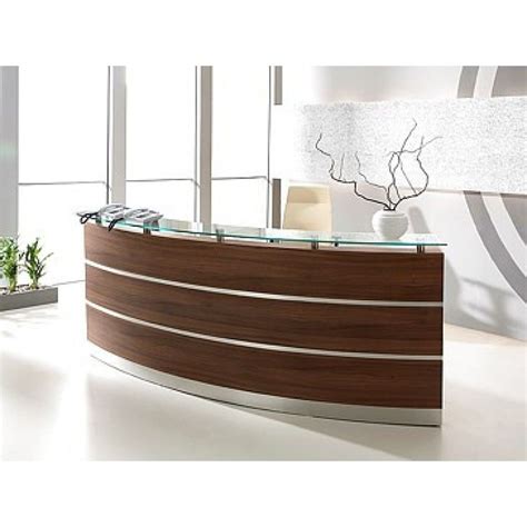 Dark Maple Effect Curved Wood Reception/Lobby Desk with Metal Detail | Interior design software ...