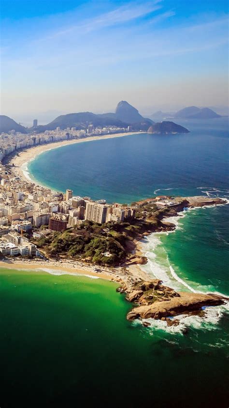 Aerial view of Copacabana Beach and Ipanema beach in Rio de Janeiro ...