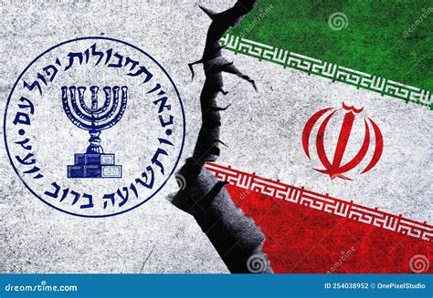 Mossad Vs Iran Concept Flags on a Wall with a Crack Stock Illustration ...