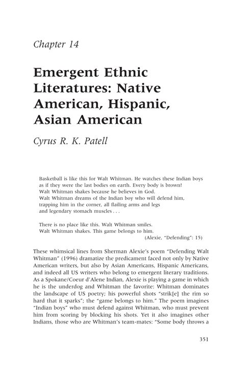 (PDF) Emergent Ethnic Literatures: Native American, Hispanic, Asian ...