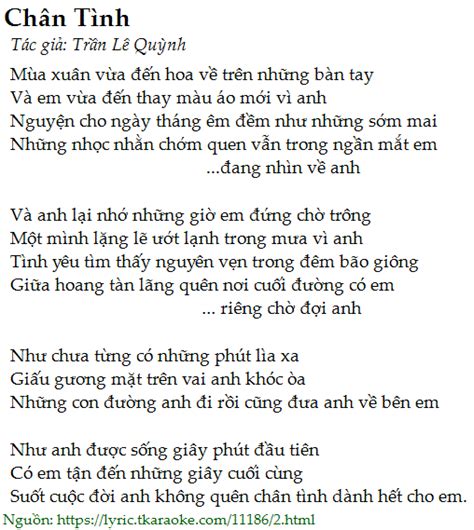 Lời bài hát Chân Tình (Trần Lê Quỳnh) [có nhạc nghe][Có Karaoke]