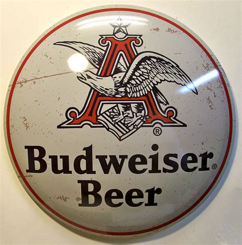 BIG "A" BUDWEISER ROUND DOMED 15" VINTAGE METAL SIGN - Old Time Signs