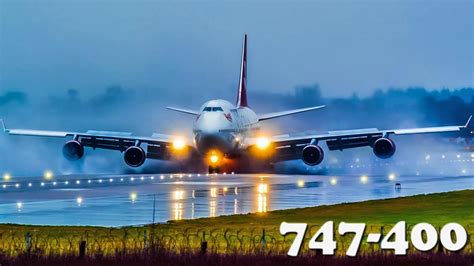 Intense BOEING 747 landing in Rain & Crosswind - YouTube