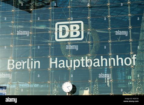 The logo of the Deutsche Bahn AG (german railway company) at Berlin Hauptbahnhof (central train ...