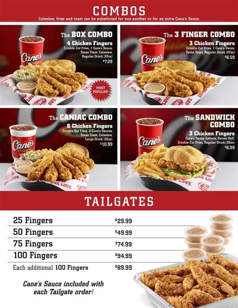 Menu at Raising Cane's Chicken Fingers fast food, Norman, E Alameda St