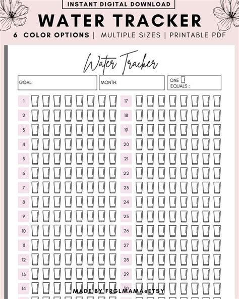 Water Tracker Printable Monthly Water Intake Tracker | Etsy