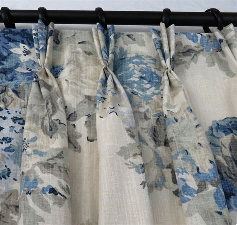 Blackout Curtains Pinch Pleat Drapes Triple Pinch Floral Blue Ivory ...