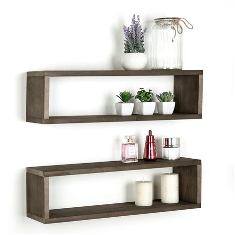 Dark Brown Wood Finish Wall Mounted 24-Inch Floating Shelf, Set of 2 ...