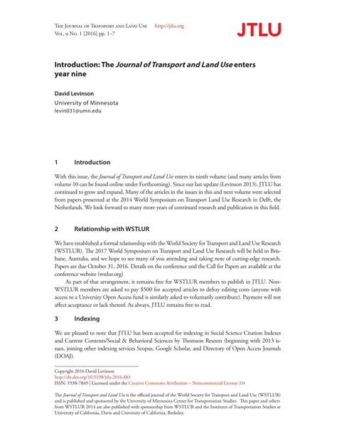 (PDF) Introduction: The Journal of Transport and Land Use enters year nine