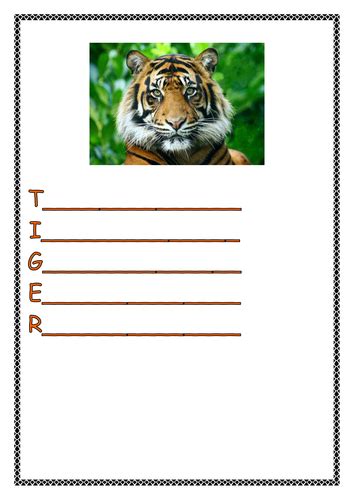 Acrostic Poem Template for 'TIGER' | Teaching Resources