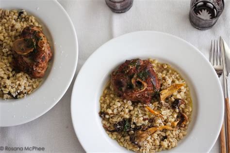 sous vide pork osso buco with wild mushroom pearl barley risotto- cook off recipe - Hot and Chilli