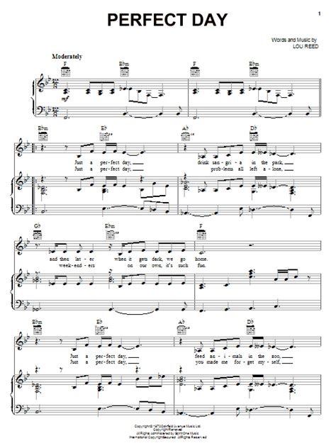 Lou Reed "Perfect Day" Sheet Music Notes | Download Printable PDF Score 42334