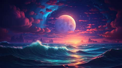 Dreamy Colorful Ocean By The Moonlight AI Generated 4K Wallpaper ...