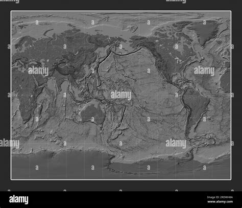 World bilevel elevation map in the Gall Stereographic projection centered on the date line Stock ...