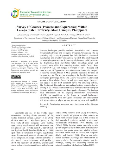 (PDF) Short Communication: Survey of Grasses (Poacea and Cyperaceae) Within Caraga State ...