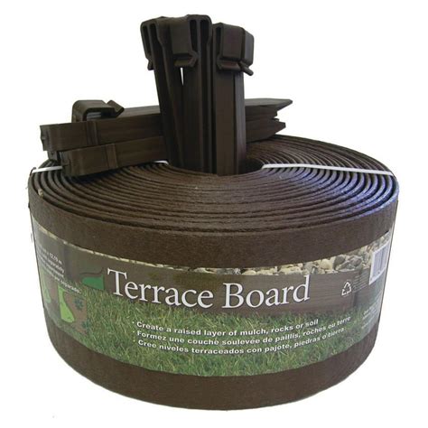 Terrace Board 4 in. x 20 ft. Brown Plastic Landscape Edging with Stakes-94320 - The Home Depot