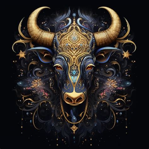 Premium Photo | Zodiac sign of the bull with golden horns and stars ...