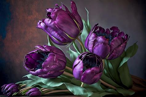 Premium Photo | Original dark purple tulips bouquet for anniversary ...