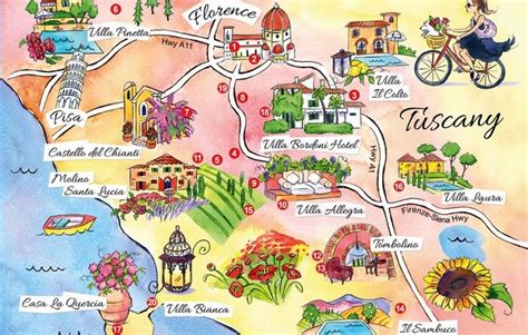 A detailed Map of Tuscany Italy, showing main cities, villages, resorts, roads, towns and ...