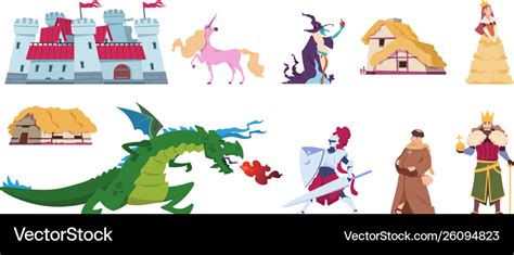 Fairy tale characters medieval cartoon castles Vector Image