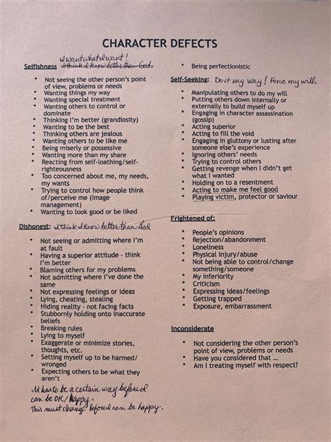 Step 6 Aa Character Defects Worksheet