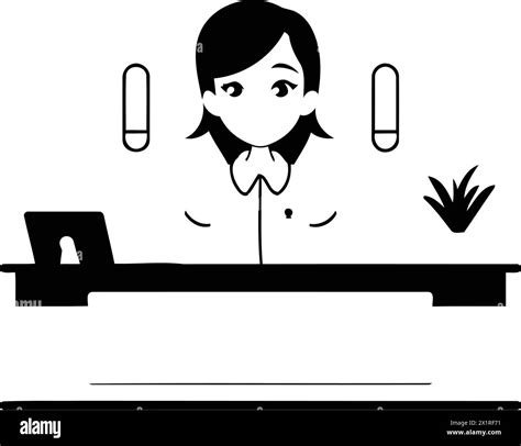 Female receptionist at hotel reception desk. Flat style vector ...