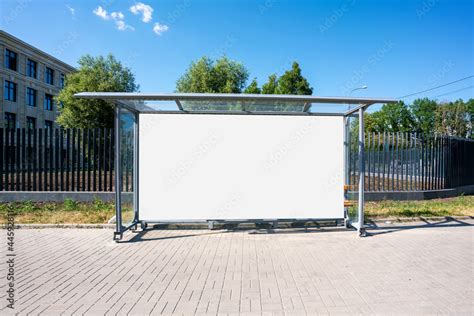 Urban empty bus stop with white colour space for mockup. Stock Photo ...