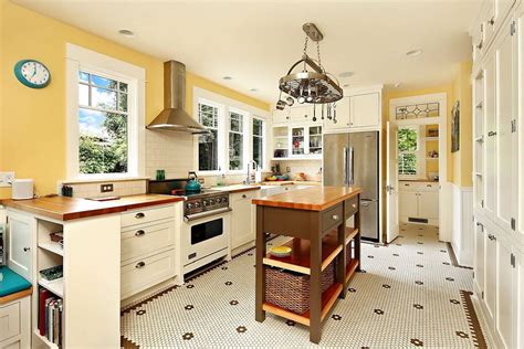 White and yellow modern Victorian kitchen for a home with rich Victorian era heritage - Decoist ...