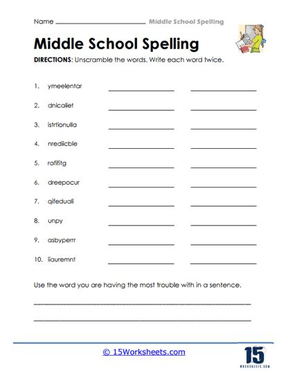 Middle School Spelling Worksheets - 15 Worksheets.com