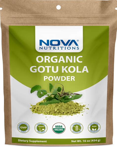 Nova Nutritions Certified Organic Gotu Kola Powder 16 OZ (454 gm) - Also called brahmi leaf ...