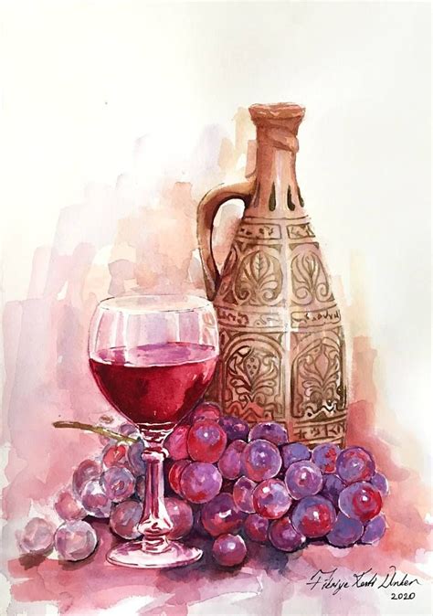 Grapes and Wine Painting | Wine painting, Grape painting, Wine art