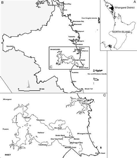 Map showing a. the location of the Whangarei District, northland, in... | Download Scientific ...