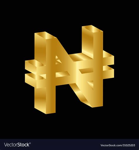 Gold 3d luxury naira currency symbol Royalty Free Vector