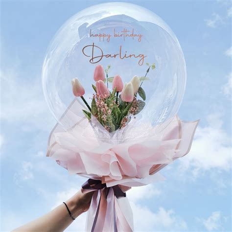 6 Tulip Flower Personalized Bubble Balloon Bouquet | Party Wholesale