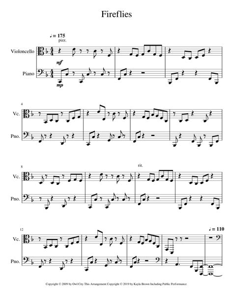 Fireflies Sheet music for Piano, Cello | Download free in PDF or MIDI | Musescore.com