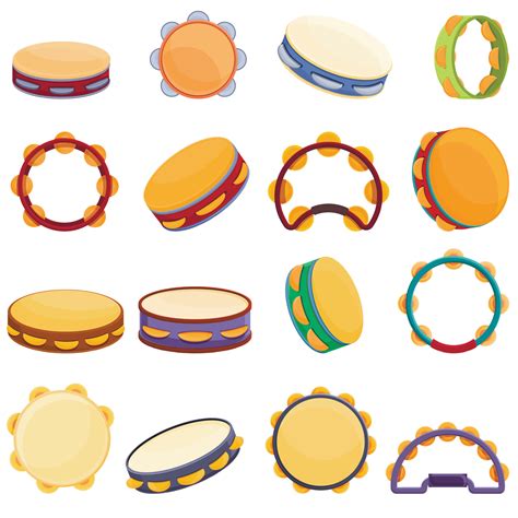 Tambourine icons set, cartoon style 8866518 Vector Art at Vecteezy