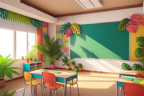 Premium AI Image | A classroom with a green board that says school on it