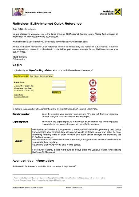 Raiffeisen ELBA-internet-Quick Reference - RSC Raiffeisen Service ...