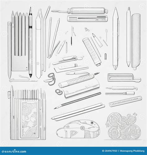 Artistic Stationery Illustration with Drawing Supplies and Design ...