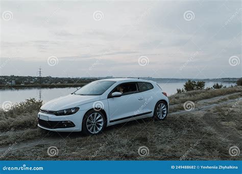 Modern Luxury White Sedan 2-doors Sport Car at the Sunset Outdoors. Stock Photo - Image of ...