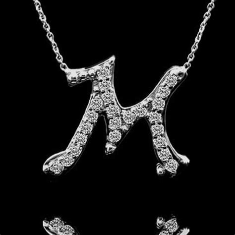 Diamond Letter M Necklace Initial Letter M Pendant White