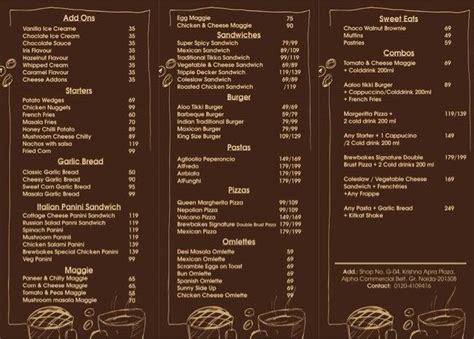 Menu at Brewbakers Cafe Bistro, Greater Noida