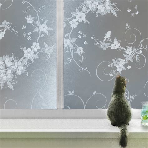 18" x 79" Flower Pattern Window Film Self Adhesive Glass Film Privacy ...