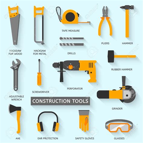 Construction tools vector icons set. Hand equipment collection in flat style. | Construction ...