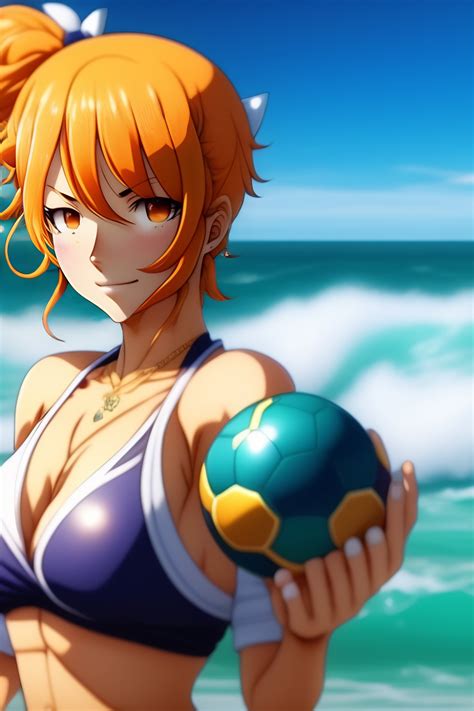 Lexica - Nami one piece dropping a ball at the beach