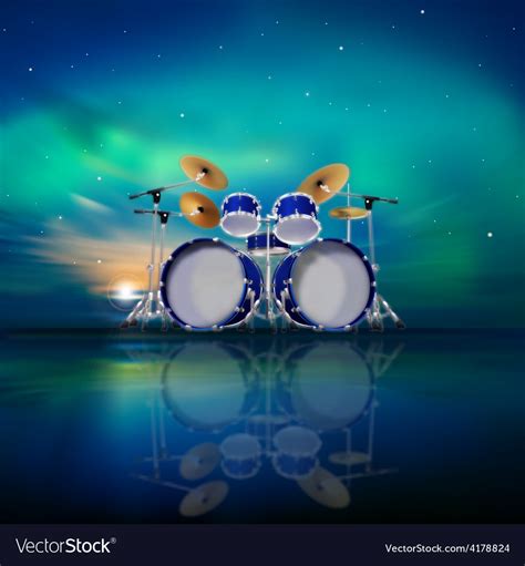 Abstract music background with sunrise drum kit Vector Image