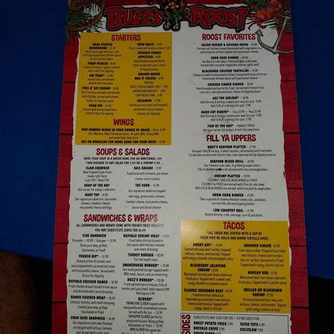 Menu at Buzz's Roost pub & bar, Georgetown