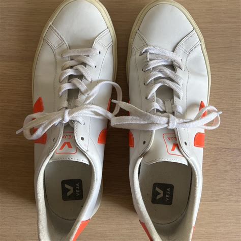 Veja Women's White and Orange Trainers | Depop